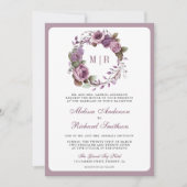 Rustige Stof Purple Bloemencode met QR Code Trouwk Kaart (Voorkant)