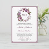 Rustige Stof Purple Bloemencode met QR Code Trouwk Kaart (Staand voorkant)