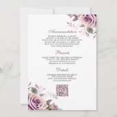 Rustige Stof Purple Bloemencode met QR Code Trouwk Kaart (Achterkant)