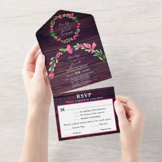 Rustige Stof Purple Houten Schuur Roze Bloemstuk H All In One Uitnodiging