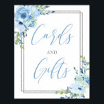Rustige, stoffige blauw florenkaarten en cadeaubon poster<br><div class="desc">Robuuste stoffige blauwe kaartjes en cadeaubonnen voor Vrijgezellenfeest,  Baby shower of bruiloft,  Contact met mij opnemen voor overeenkomende objecten of voor aanpassingen,  Blush Rozen ©</div>