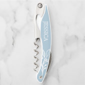 Rustige stoffige blauwe kurkentrekker wijnflesopen (Voorkant)