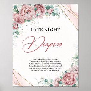 Rustige, stoffige roze rozen gouden nachtkleppen poster