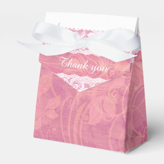 Rustige, stoffige roze witte kant bedankt cadeaudo bedankdoosjes (Voorkant Zijde)