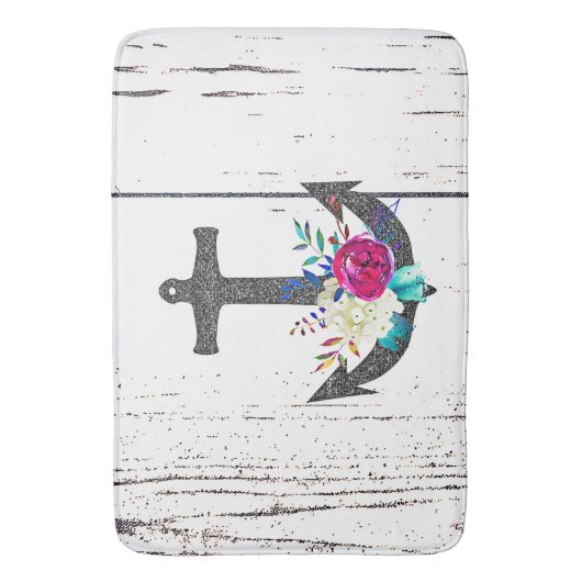 Rustige strand Anchor & Bold Floral Summer Nautica Badmat (Voorkant Verticaal)