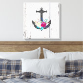 Rustige strand Anchor & Bold Floral Summer Nautica Canvas Afdruk (Insitu (Slaapkamer))