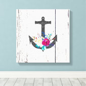 Rustige strand Anchor & Bold Floral Summer Nautica Canvas Afdruk (Insitu (Houten vloer))