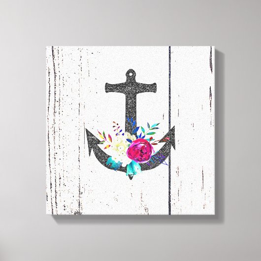 Rustige strand Anchor & Bold Floral Summer Nautica Canvas Afdruk (Voorkant)
