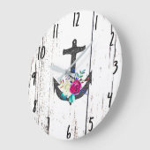 Rustige strand Anchor & Bold Floral Summer Nautica Grote Klok (Hoek)