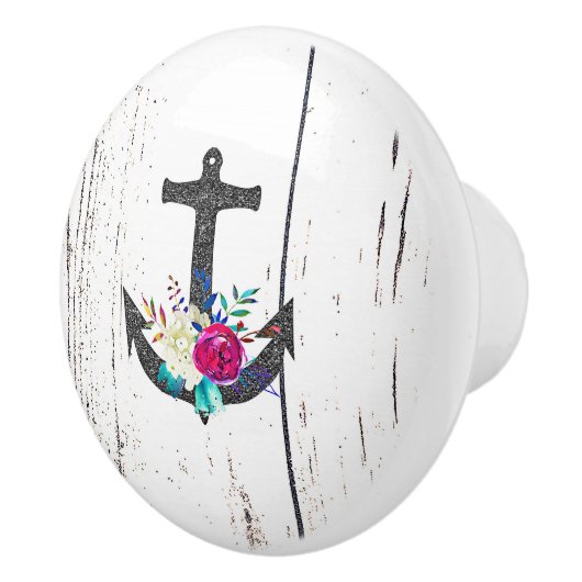 Rustige strand Anchor & Bold Floral Summer Nautica Keramische Knop (Rechts)