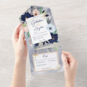 Rustige strand Blauw Nautisch Geen diner All In One Uitnodiging (Afscheurbaar)