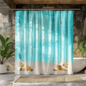 Rustige strand kust van Turquoise Blue Boards Douchegordijn