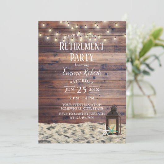 Rustige strand Lantern & Starfish Retirement Party Kaart (Staand voorkant)