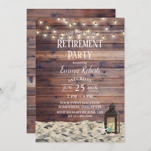 Rustige strand Lantern & Starfish Retirement Party Kaart (Voorkant / Achterkant)