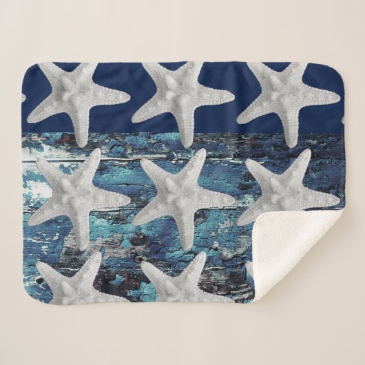 Rustige strand marine Blue Starfish Blanket Sherpa Deken (Voorkant (horizontaal))