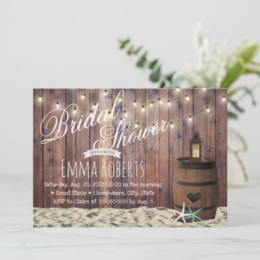 Rustige strand Starfish & Lantern Vrijgezellenfees Kaart (Staand voorkant)