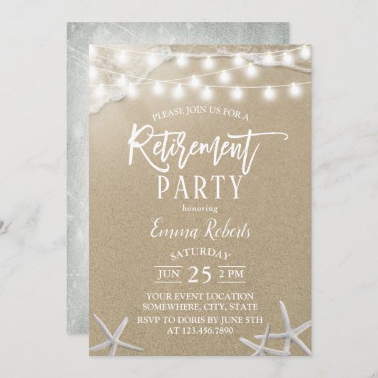 Rustige strand Starfish String Lights Retirement Kaart (Voorkant / Achterkant)