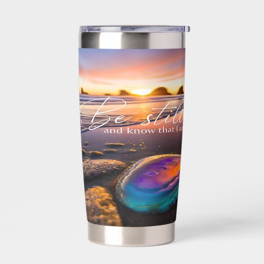 Rustige strand zonsondergang agaat geïsoleerde drinkbeker (Links)