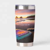 Rustige strand zonsondergang agaat geïsoleerde drinkbeker (Achterkant)