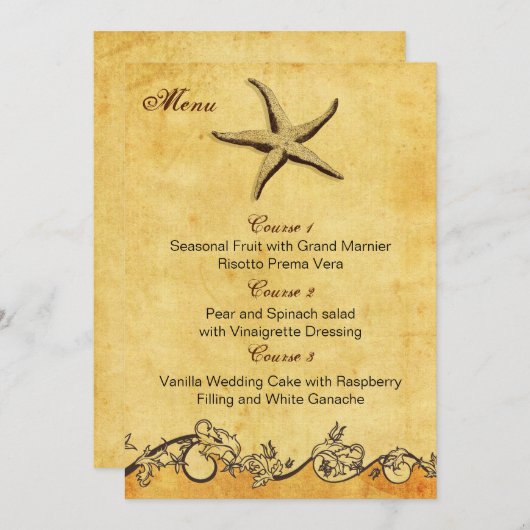 rustige strandstrandtrouwmenkkaarten menu (Voorkant / Achterkant)