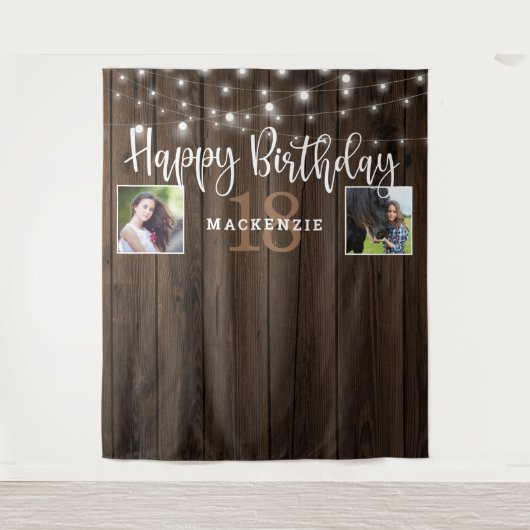 Rustige String Lights elk jaar Birthday Foto Wandkleed (Voorkant)