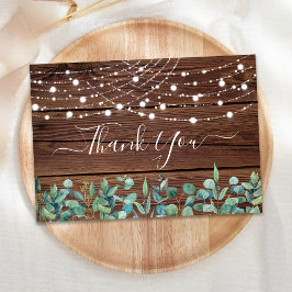 Rustige String Lights Eucalyptus Wedding Bedankkaart
