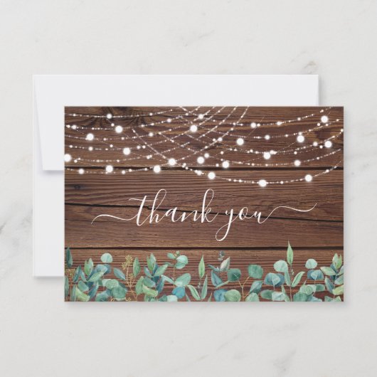 Rustige String Lights Eucalyptus Wedding Bedankkaart (Voorkant)