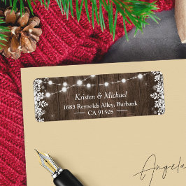 Rustige String Lights Wood Winter Snowflakes Etiket