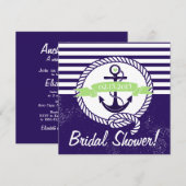 Rustige Stripes Nautical Bridal Shower Uitnodiging (Voorkant / Achterkant)