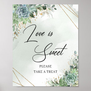 Rustige succulenten Greenery Gold Love is een zoet Poster