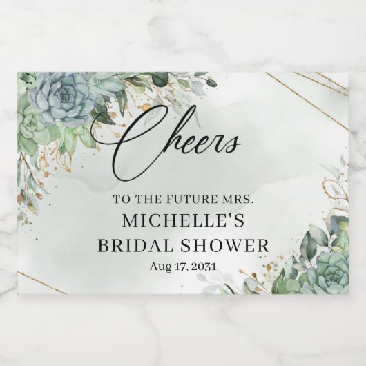 Rustige succulenten lijst met groene eucalyptusgou sparkling wijnetiket (Enkel label)