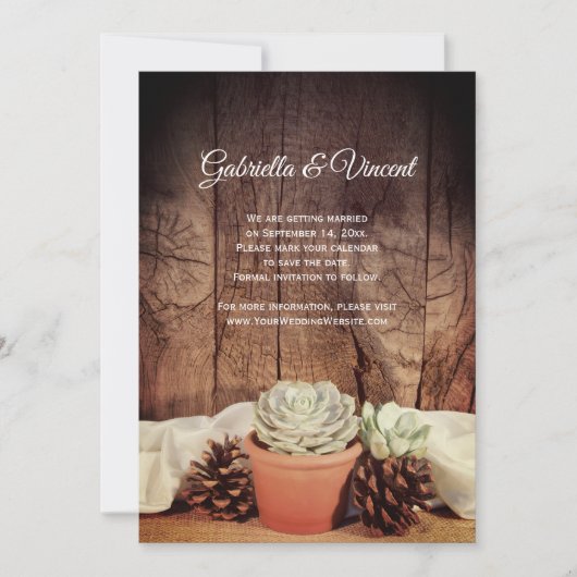 Rustige Succulents Barn Wood Wedding Save the Date Kaart (Voorkant)
