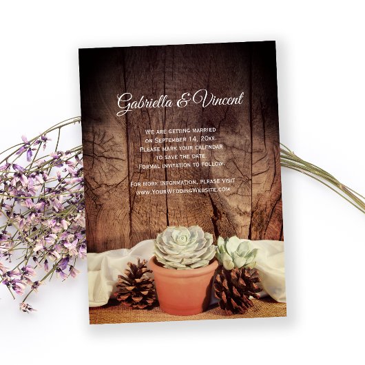 Rustige Succulents Barn Wood Wedding Save the Date Kaart