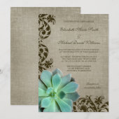 Rustige Succulents Brown Swirls Wedding Kaart (Voorkant / Achterkant)