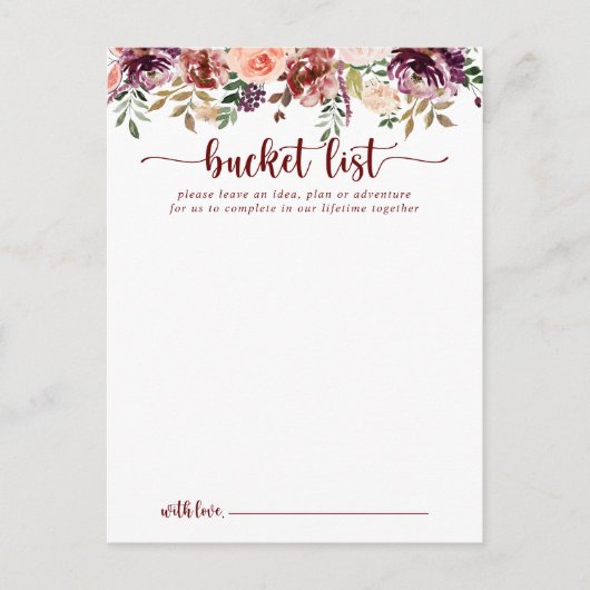 Rustige Summer Floral Wedding Bucket List-kaarten Briefkaart (Voorkant)