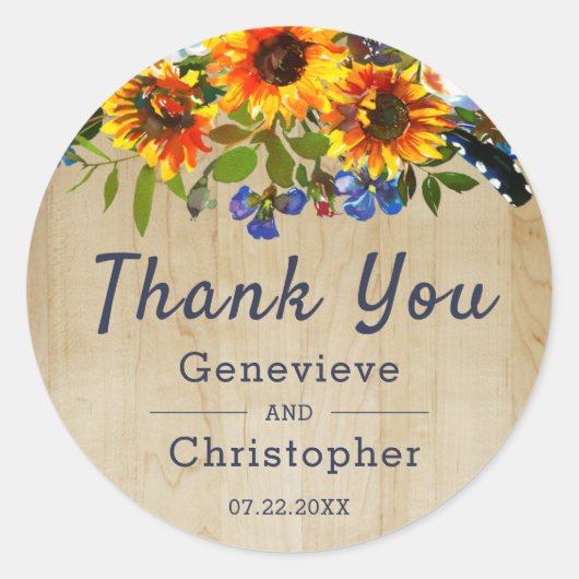 Rustige Sunflower Barn Wood Engagement Party Ronde Sticker (Voorkant)