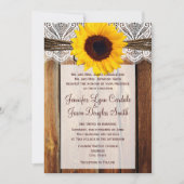 Rustige Sunflower Barn Wood Lace Wedding Invitatio Kaart (Voorkant)
