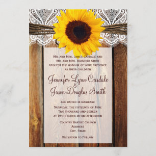 Rustige Sunflower Barn Wood Lace Wedding Invitatio Kaart