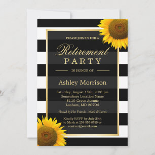 Rustige Sunflower Black Stripes Retirement Party Kaart