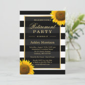 Rustige Sunflower Black Stripes Retirement Party Kaart (Staand voorkant)