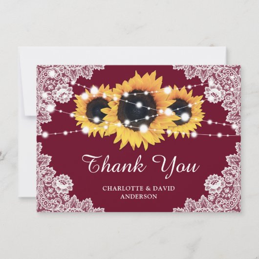Rustige Sunflower Burgundy Wedding Hartelijk dank Bedankkaart (Voorkant)
