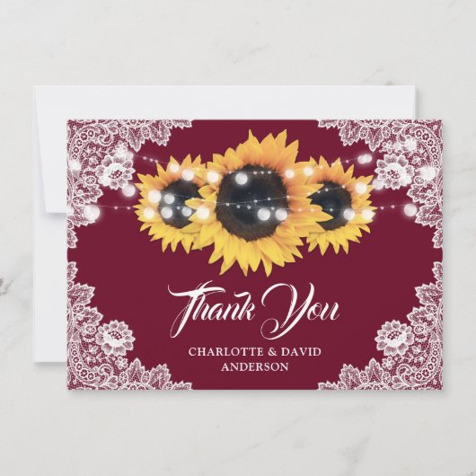 Rustige Sunflower Burgundy Wedding Hartelijk dank Bedankkaart (Voorkant)