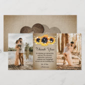 Rustige  Sunflower Burlap Wedding Foto Bedankkaart (Voorkant / Achterkant)