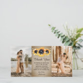 Rustige  Sunflower Burlap Wedding Foto Bedankkaart (Staand voorkant)
