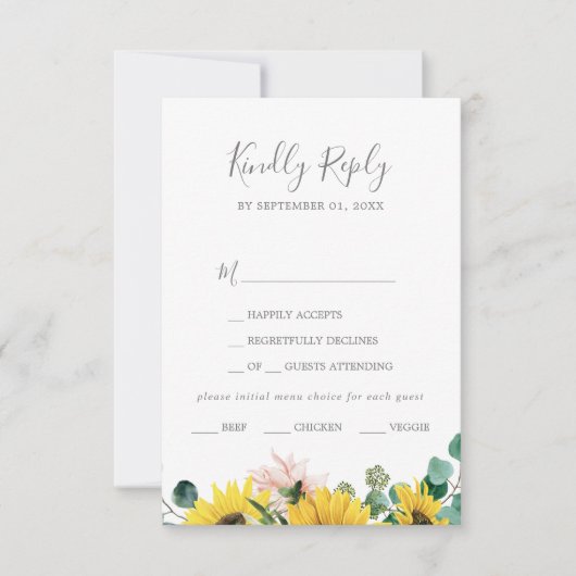 Rustige Sunflower Eucalyptus Menu Keuze RSVP-kaart (Voorkant)