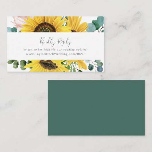 Rustige Sunflower Eucalyptus Wedding Website RSVP Informatiekaartje (Voorkant / Achterkant)