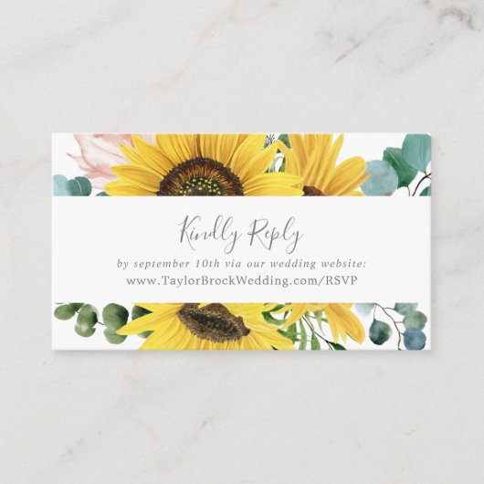 Rustige Sunflower Eucalyptus Wedding Website RSVP Informatiekaartje (Voorkant)