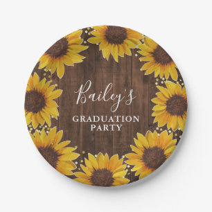 Rustige Sunflower Gold Foil Stippen Graduparty Papieren Bordje