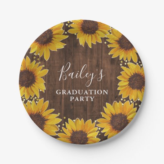 Rustige Sunflower Gold Foil Stippen Graduparty Papieren Bordje (Voorkant)
