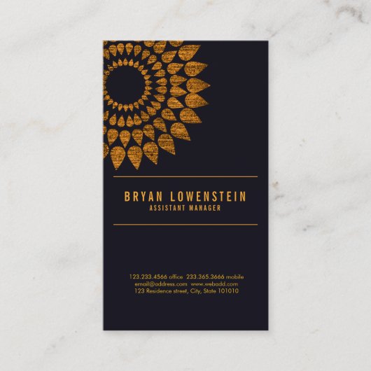 Rustige Sunflower Gold Pattern Black Visitekaartje (Voorkant)